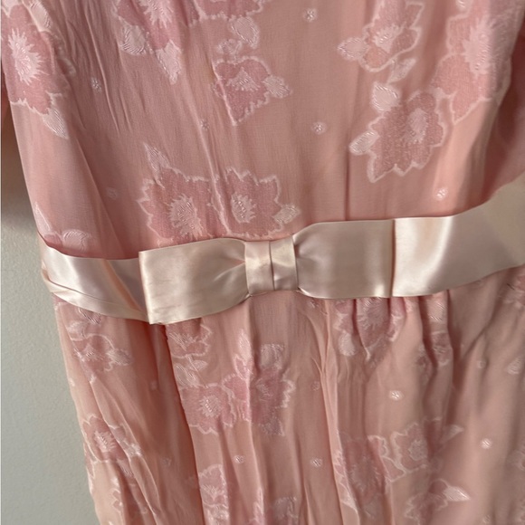 Vintage 80s Pink Silk Chiffon Frances Brewster Dress Sheer Floral Velvet Sz L/XL - Picture 4 of 15